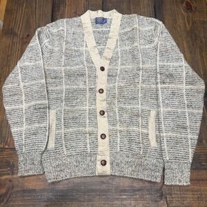 Pendleton Vintage Mens Gray Wool Cardigan Sweater Large Made in USA Western